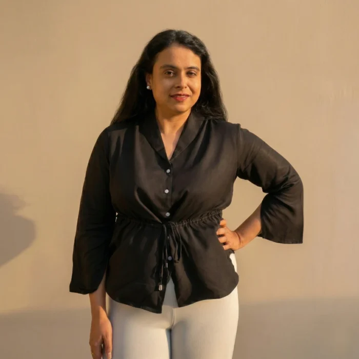 Noir Split-Sleeve Silk Top